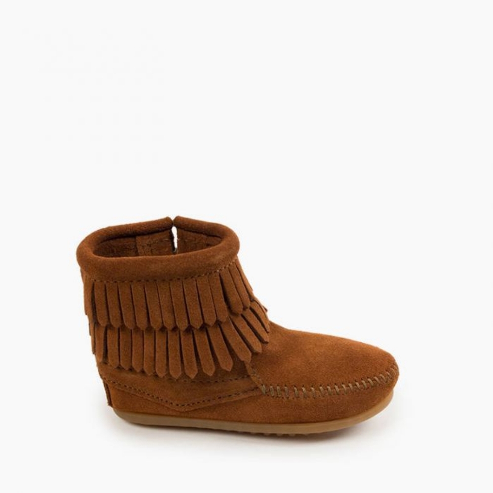 Minnetonka Double Fringe Side Zip Boot